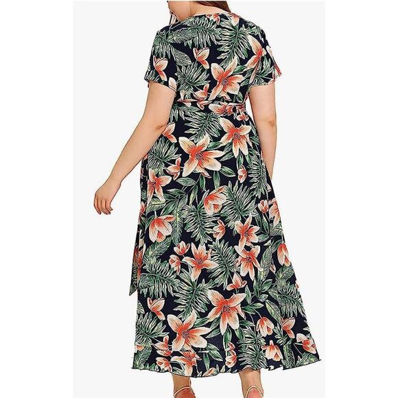 City Chic 2XL Tropical Hawaiian Wrap Dress Maxi Green Blue Pink PLUS SIZE 18 - Picture 5 of 7